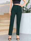 kkboxly  Solid Button High Waist Slim Pants, Elegant Pants For Spring & Fall, Women's Clothing