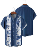 kkboxly  Vertical Stripe & Tropical Leaves Print Casual Short Sleeve Shirt, Men's Hawaiian Shirt For Summer Vacation Resort