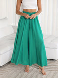 kkboxly  Boho Drawstring Wide Leg Pants, Casual Smocked Waist Elastic Palazzo Pants For Spring & Summer, Women's Clothing