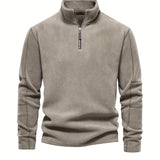 kkboxly  Men's Corduroy Stand Collar Zip Up V Neck Sweatshirt Pullover For Men Solid Sweatshirts For Winter Fall Long Sleeve Tops