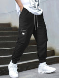 kkboxly  Tech Wear Multi Pocket Harem Pants, Men's Casual Stretch Waist Drawstring Cargo Pants