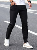 Men's Slim Fit Straight Leg Jeans, Casual Classic Design Street Style Jeans