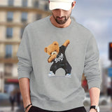 Stylish Teddy Bear Print Trendy Sweatshirt, Men's Casual Graphic Design Slightly Stretch Crew Neck Pullover Sweatshirt For Autumn Winter