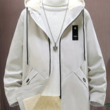kkboxly  Men's Warm Fleece Hooded Jacket, Casual Zip Up Jacket Coat For Fall Winter