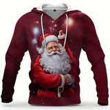 kkboxly Funny Christmas Santa Print Hoodie, Cool Hoodies For Men, Men's Casual Graphic Design Pullover Hooded Sweatshirt Streetwear For Winter Fall, As Gifts