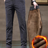 Plus Fleece Men's Corduroy Comfy Long Pants With Pockets, Fall Winter Outdoor