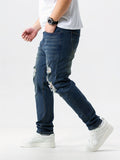 Plus Size Mens Ripped Washed Jeans, Loose Oversized Denim Long Pants, Vintage & Chic Style