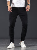 kkboxly  Chic Skinny Medium Stretch Jeans, Men's Casual Street Style Distressed Denim Pants