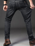 kkboxly  Classic Design Semi-formal Jeans, Men's Casual Stretch Denim Pants For All Seasons Business