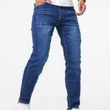 kkboxly  Slim Fit High Stretch Jeans, Men's Casual Street Style Distressed Denim Pants For All Seasons