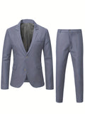 Formal 2 Pieces Set, Men's Two Button Jacket & Slanted Lapel Vest & Pants Suit Set For Business Dinner Wedding Party