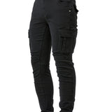 kkboxly  Slim Fit Multi Pocket Jeans, Men's Casual Street Style High Stretch Denim Cargo Pants