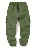 Kid's Pockets Patched Cargo Pants, Elastic Waist Trousers, Boy's Clothes For All Seasons