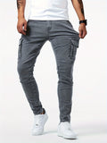 Slim Fit Multi Pocket Jeans, Men's Casual Street Style High Stretch Denim Pants For All Seasons Outdoor