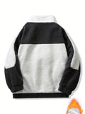 kkboxly  Warm Plush Fleece Jacket, Men's Casual Color Block Stand Collar Jacket Coat For Fall Winter