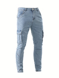 Men's Multi Pocket Jeans, Casual Street Style Medium Stretch Denim Pants