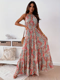 Kkboxly   Boho Paisley Print Halter Neck Dress, Boho Sleeveless Dress For Summer, Women's Clothing