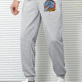 kkboxly  Ty-rex Comfy Drawstring Joggers, Men's Casual Breathable Loose Fit Slightly Stretch Pants For Spring Summer