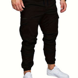 Casual Side Flap Pockets Drawstring Woven Joggers, Men's Cargo Pants For Spring Fall Outdoor