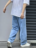 kkboxly  Classic Design Wide Leg Jeans, Men's Casual Street Style Solid Color Denim Pants For Spring Summer