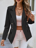 kkboxly  Solid Double Breasted Blazer, Elegant Open Front Long Sleeve Work Office Outerwear, Women's Clothing