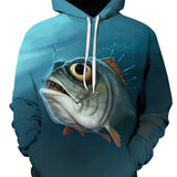 kkboxly  Trendy Fish Print Hoodie, Cool Hoodies For Men, Men's Casual Graphic Design Pullover Hooded Sweatshirt With Kangaroo Pocket Streetwear For Winter Fall, As Gifts