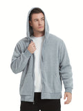 kkboxly Plus Size Men's Solid Hooded Jacket For Spring/autumn, Oversized Trendy Long Sleeve Cardigan Sweatshirt For Males, Men's Clothing