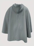 kkboxly  Plus Size Elegant Coat, Women's Plus Solid Batwing Sleeve Button Up Hooded Cape Shawl Coat