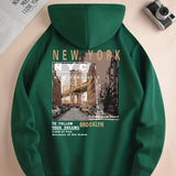 NYC Brooklyn Graphic Print Hoodie, Cool Hoodies For Men, Men's Casual Graphic Design Pullover Hooded Sweatshirt With Kangaroo Pocket Streetwear For Winter Fall, As Gifts