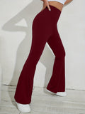 kkboxly  Flared Leg Simple Pants, Vintage Long Length Versatile Bell Bottom Pants, Women's Clothing