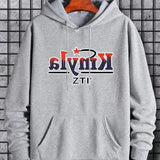 Letters Print Hoodies For Men, Graphic Hoodie With Kangaroo Pocket, Comfy Loose Drawstring Trendy Hooded Pullover, Mens Clothing For Autumn Winter