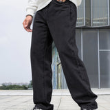 kkboxly  Loose Fit Wide Leg Jeans, Men's Casual Street Style Denim Pants For All Seasons