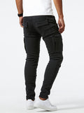 kkboxly Men's Casual Multi Pocket Jeans, Chic Street Style High Stretch Cargo Denim Pants