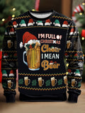 kkboxly  Funny Christmas Beer Print Trendy Sweatshirt, Men's Casual Graphic Design Crew Neck Sweatshirt For Men Fall Winter As Gift