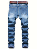 Slim Fit Ripped Jeans, Men's Casual Street Style Distressed Denim Pants