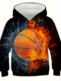 Fire Basketball 3D Print Men's Chic Long Sleeve Hooded Sweatshirt, Men's Sports Hoodie, Spring Fall Outdoor