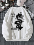 kkboxly  Men's Casual Japanese Characters & Chinese Dragon Print Crew Neck Sweatshirt