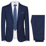 kkboxly  Formal 2 Pieces Set, Men's Two Button Suit Jacket & Dress Pants Suit Set For Business Dinner Wedding Party