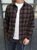 kkboxly  Plus Size Men's Plaid Shirt Oversized Long Sleeve Shirt For Fall Winter, Men's Clothing