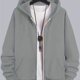 kkboxly  Classic Design Zip Up Hoodie, Men's Casual Stretch Hooded Sweatshirt Jacket, Men's Sportswear