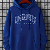 Los Angeles Letter Print Drawstring Hoodie, Casual Long Sleeve Pocket Sweatshirt, Women's Clothing