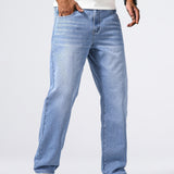 kkboxly Loose Fit Straight Leg Jeans, Men's Casual Street Style Distressed Denim Pants For All Seasons