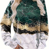 kkboxly   Marble Print Crew Neck Sweatshirt, Casual Long Sleeve Versatile Sweatshirt, Women's Clothing