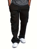 Warm And Thick Men's Drawstring Cargo Pants, Loose Casual Outdoor Straight Leg Sweatpants, Men's Work Pants