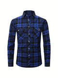 kkboxly Men's Formal Classic Design Plaid Print Button Up Long Sleeve Shirt With Chest Pocket, Male Clothes For Spring And Fall Business Occasion