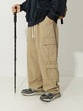 kkboxly  Retro Solid Men's Loose Cotton Comfy Cargo Pants With Drawstring And Multi-pocket Design For All Seasons Outdoor