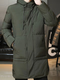 kkboxly  Men's Casual Long Padded Coat For Fall Winter, Hooded Cort For Fall Winter