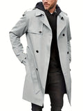 kkboxly  Plus Size Men's Trendy Windbreaker Double-breasted Belt Lapel Casual Slim Long Jacket  Coat