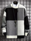 kkboxly  Color Block Chic Sweater, Men's Casual Warm Slightly Stretch Crew Neck Pullover Sweater For Fall Winter