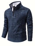 kkboxly  Plush Fleece Warm Pullover Sweaters, Men's Slim Casual High Neck Knitted Zipper Sweaters